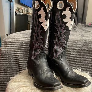 Tony lama black and white tall boots
